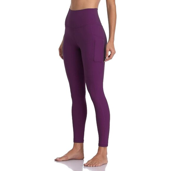 Women's High Waisted Yoga Pants 7/8 Length Leggings with Pockets Purple - Picture 2 of 6
